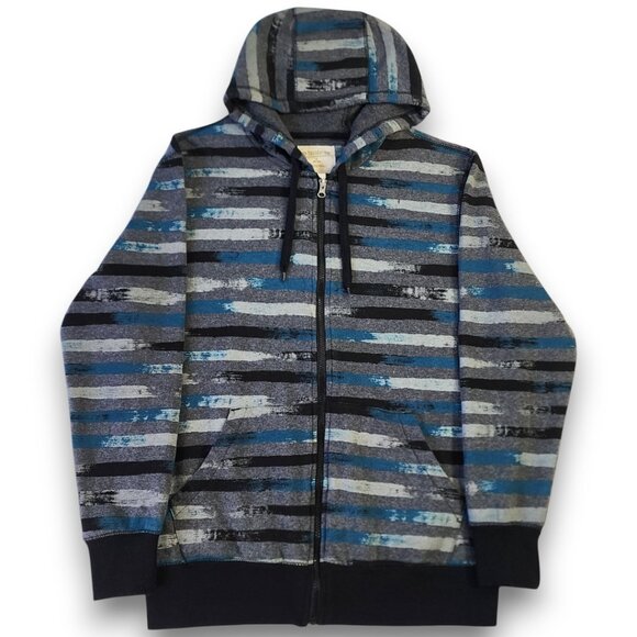 No Boundaries Other - NO BOUNDARIES Men's Hoodie Medium Y2K Full Zip Gray Blue-Green Striped